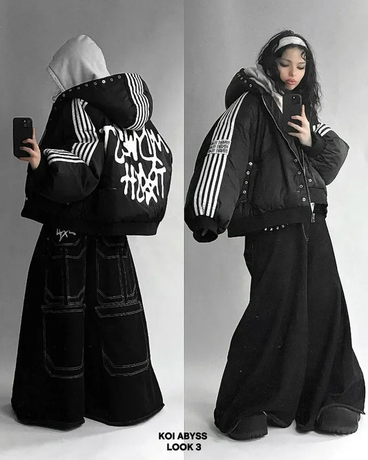 🖤 Éterna™ Striped Cotton-Padded Zipper Jacket – Unisex Street & Goth Style