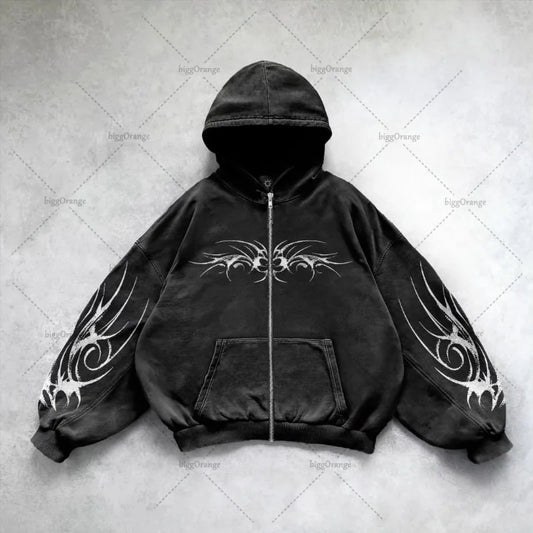 ✨ Éterna™ Gothic Punk Zip Hoodie – Street Shadows Edition